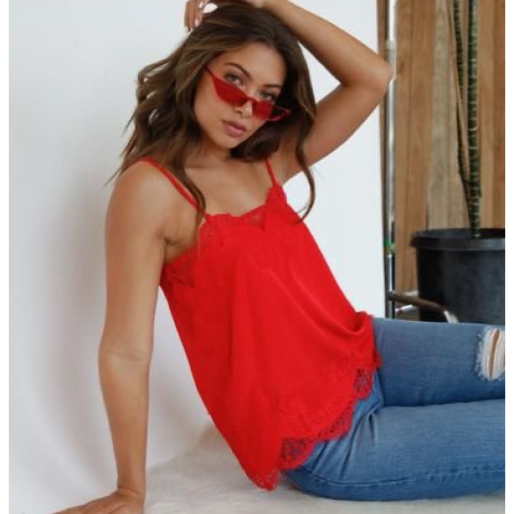 American threads silk lace red cami